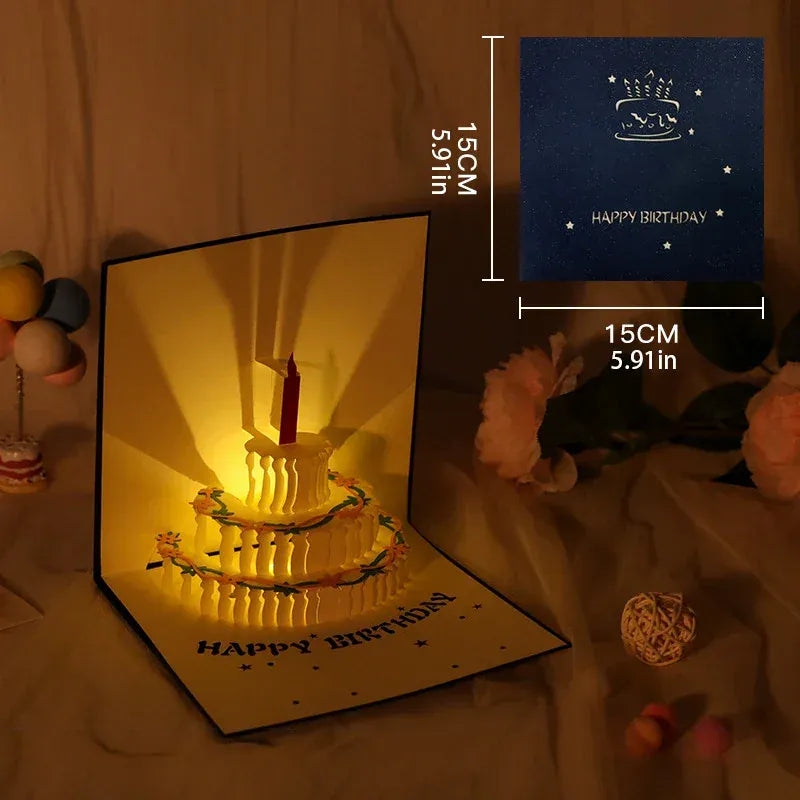 🕯️3D Light Music Birthday Card –🎉 Pop Up Cake Happy Birthday Greeting Card
