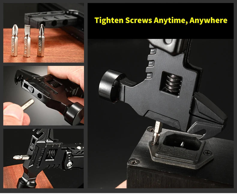 Tightening screws with a bit in the hammer head