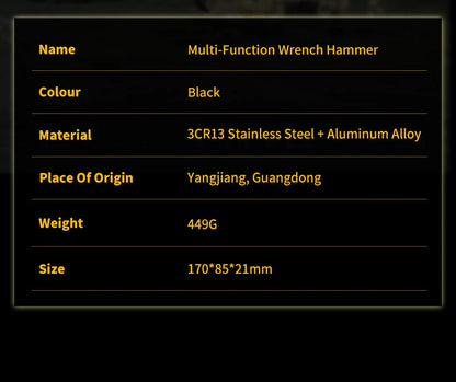 Multitool hammer specifications table