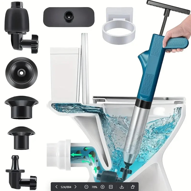 Pneumatic Toilet Plunger & Drain Unclogger