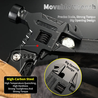 Adjustable wrench with laser-etched scale gripping a bolt
