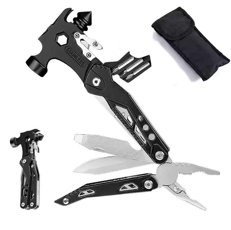 16-in-1 emergency multitool hammer unfolded with nylon sheath