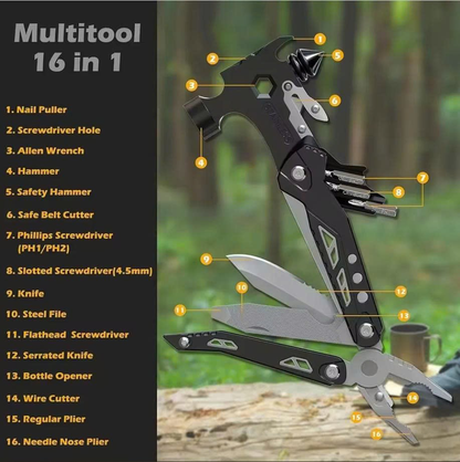 16-in-1 emergency multitool hammer with all tools labeled